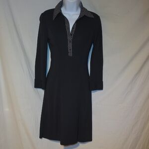 LOFT Navy Blue 3/4 Sleeve Dress with Patterned Collar